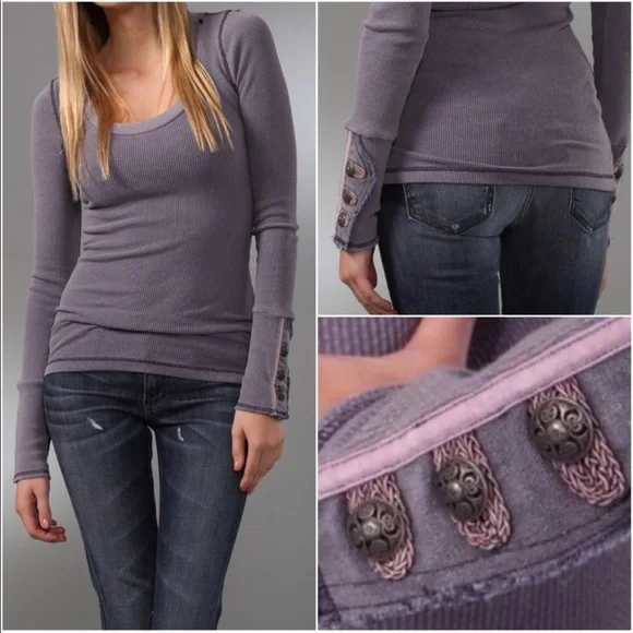 Free People Purple Long Sleeve Top - Picture 1 of 7